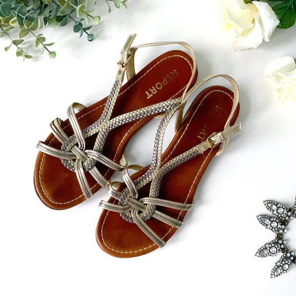 Report Shoes - Report Gold and Silver Strappy Braided Sandals